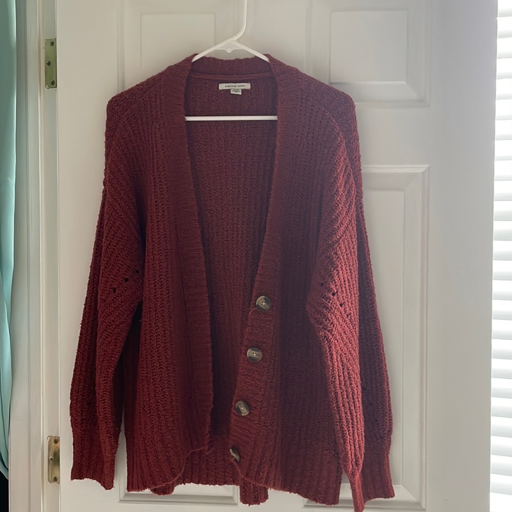 Orangey/red American eagle knit cardigan, oversized